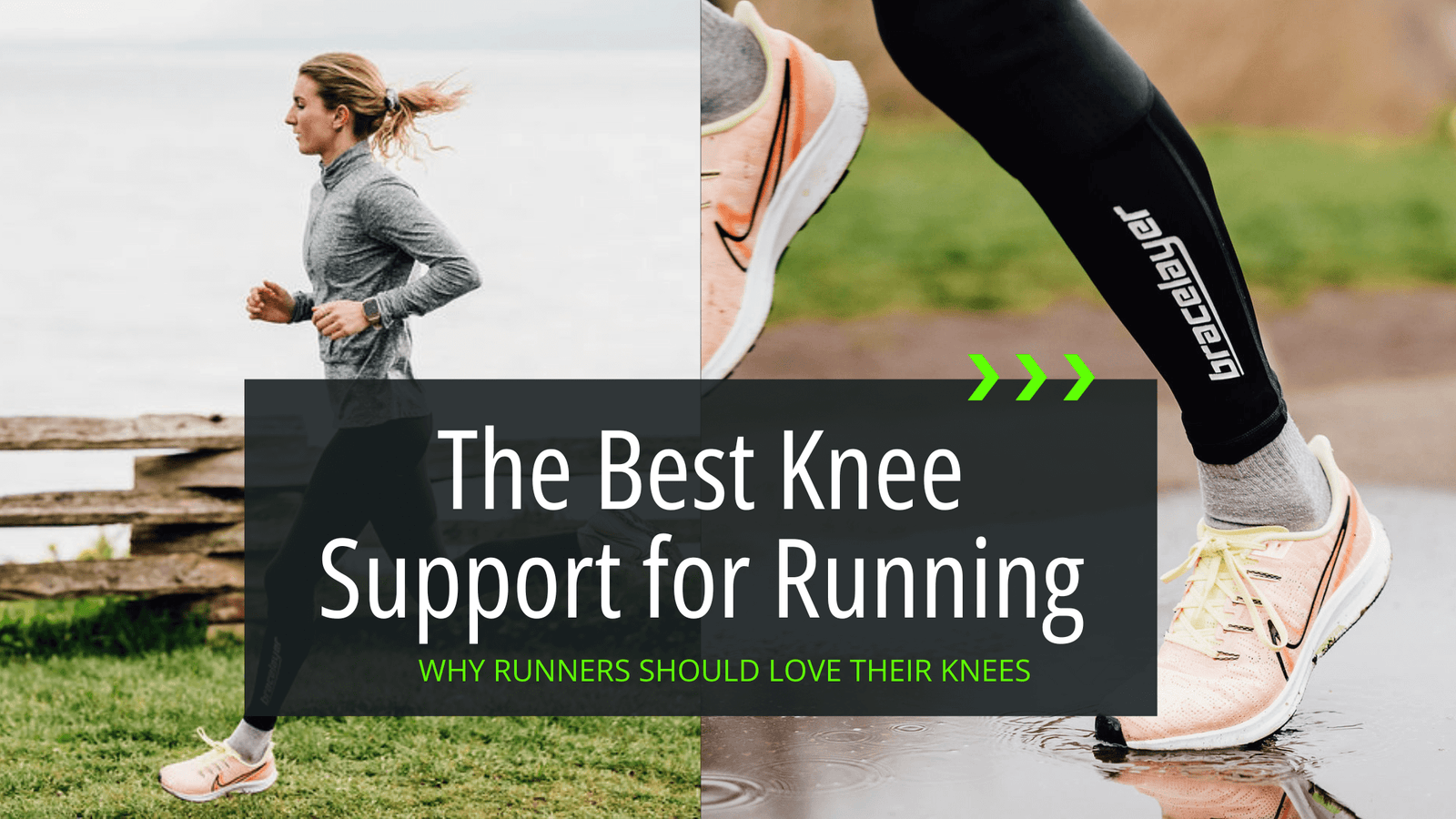 Blog banner for “What is the best knee support for runners?” on Bracelayer Blogs. Bracelayer Knee Stabilizing Compression Pants, compression pants with knee support, knee sleeves, compression knee sleeves, running with knee sleeves, best running knee sup