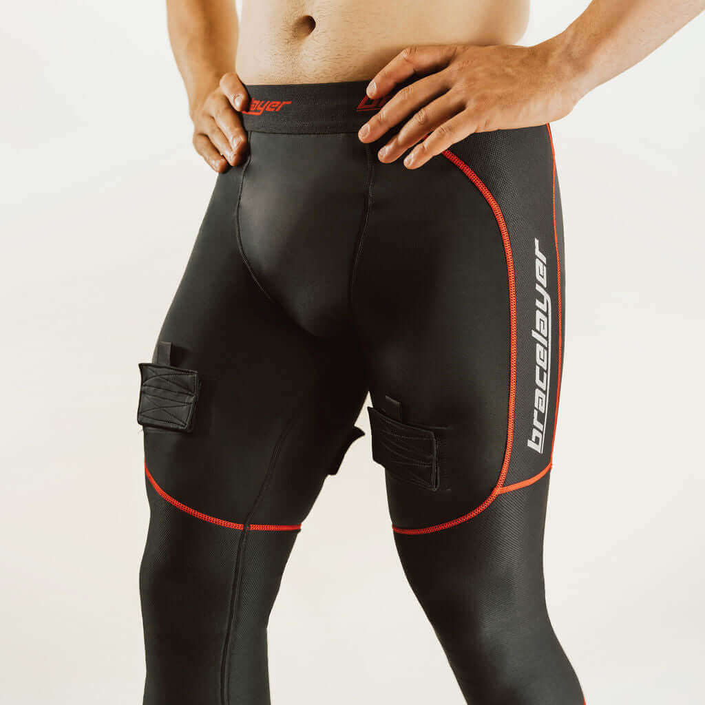 KX2 RedLine | Hockey Compression Pants with Cup Pouch, & w/ Knee Support frontpage, knee brace for hockey, Hockey, KX2, KX2 RedLine, Men's, Pants, RedLine, Sports, Winter, Knee Brace Hockey, Hockey Knee, Bracelayer® USA | Knee Compression Gear